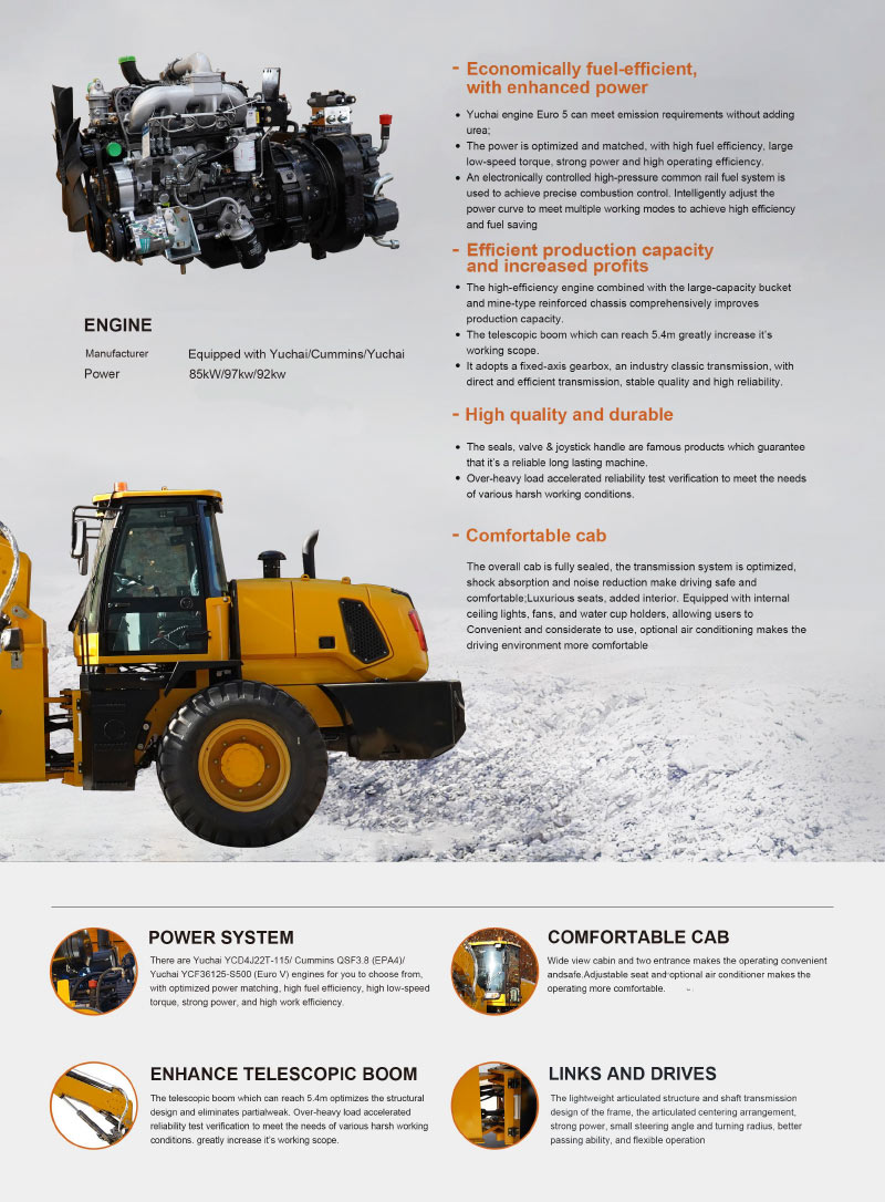 Carregador de braço telescópico grande de 7,3 toneladas Carregador de braço telescópico grande de 7,3 toneladas